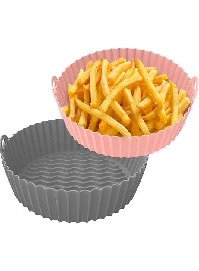 Raxoom Square Silicone Air Fryer Liners 8 inch for 4 to 7 QT Reusable Air Fryer Pot Air Fryer Inserts for Oven Microwave Accessories (Grey+Pink) - Image 1
