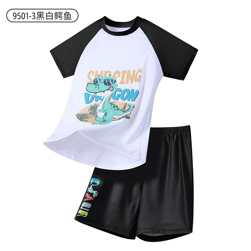 Summer Quick-Drying Swimsuit, Sun Protection Fabric, Skin-Friendly, Soft and Comfortable, Swimming Training, Beach Play Swimsuit for Middle and Large Children - Image 1