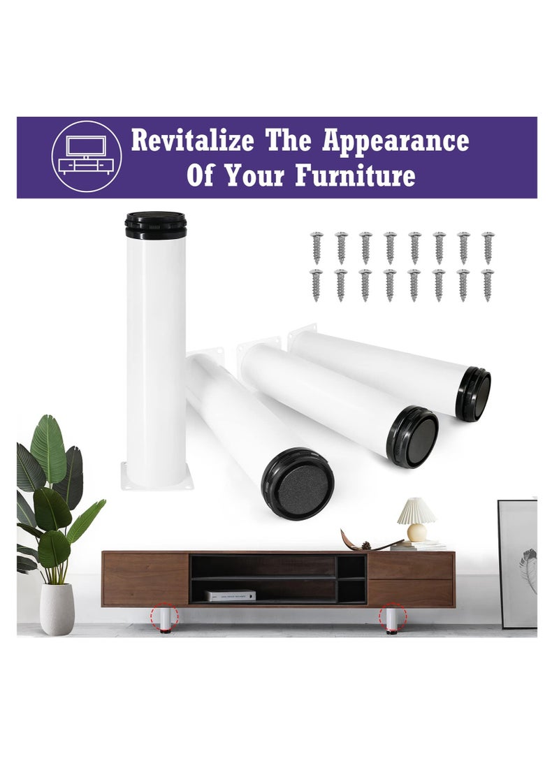 Excefore Metal Furniture Legs, 10 Inch Stainless Steel Adjustable Legs, White Metal Round Cabinet Legs, for Cabinets Sofa Table Shelves and DIY Furniture (White, 4 Pcs)  - Image 2