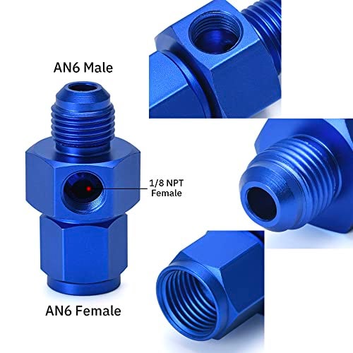 CYONRUAN AN6 Male to Female 18 NPT Side Port Fuel Pressure Gauge 6AN Take Off Fitting Adapter Hose Union Swivel Pipe 6 AN Adapter Aluminum Blue - Image 3