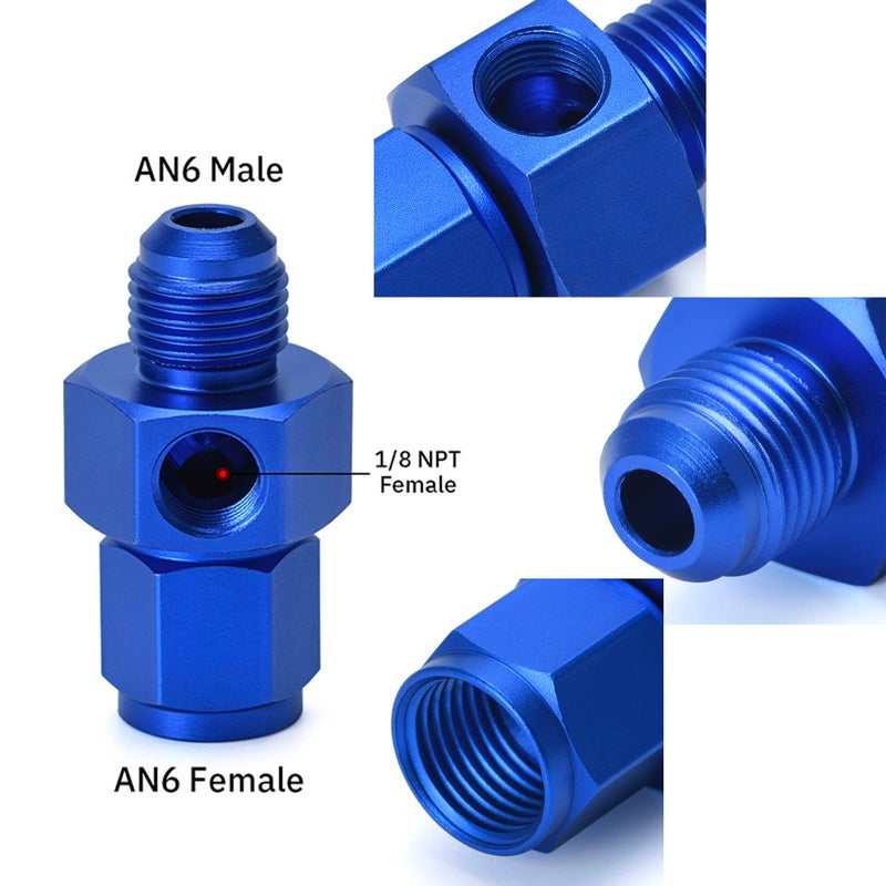 CYONRUAN AN6 Male to Female 18 NPT Side Port Fuel Pressure Gauge 6AN Take Off Fitting Adapter Hose Union Swivel Pipe 6 AN Adapter Aluminum Blue - Image 4