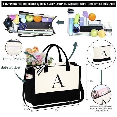 YOOLIFE Birthday Gifts for Women - Mom Birthday Gifts, Christmas Gift for Mom Sister Daughter in Law Friend Teacher Gift, Personalized Beach Bag Letter Tote Bag Y - Image 4