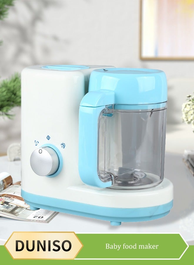 DUNISO Baby Food Maker, multifunctional food steaming and mixing machine, mini grinder, suitable for making milkshakes, fruit juice, vegetable puree, meat filling, 300ml, 27 * 21 * 24cm, blue and white - Image 1
