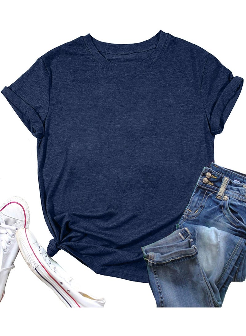 Women's Short Sleeve Shirts Crewneck Loose Casual Summer Basic Tees Tops - Image 1
