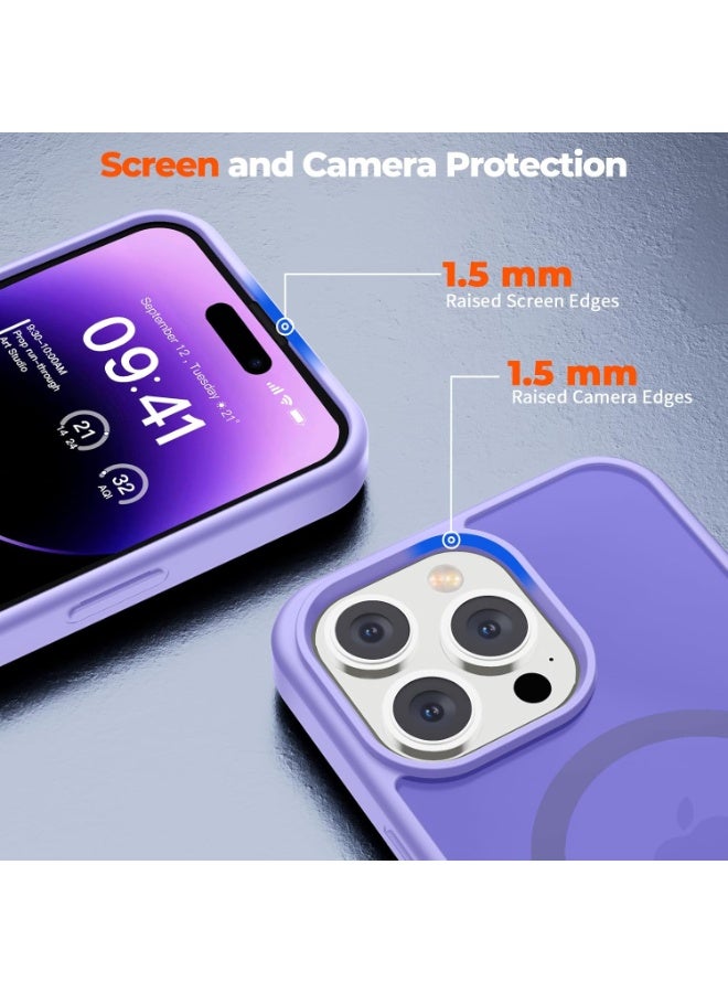 أكاليكس جراب مغناطيسي لهاتف آيفون 14 برو ماكس [مقاوم للصدمات ونحيف] غطاء خلفي صلب شفاف غير لامع مع حماية عالية الجودة | بنفسجي فاتح - Image 5