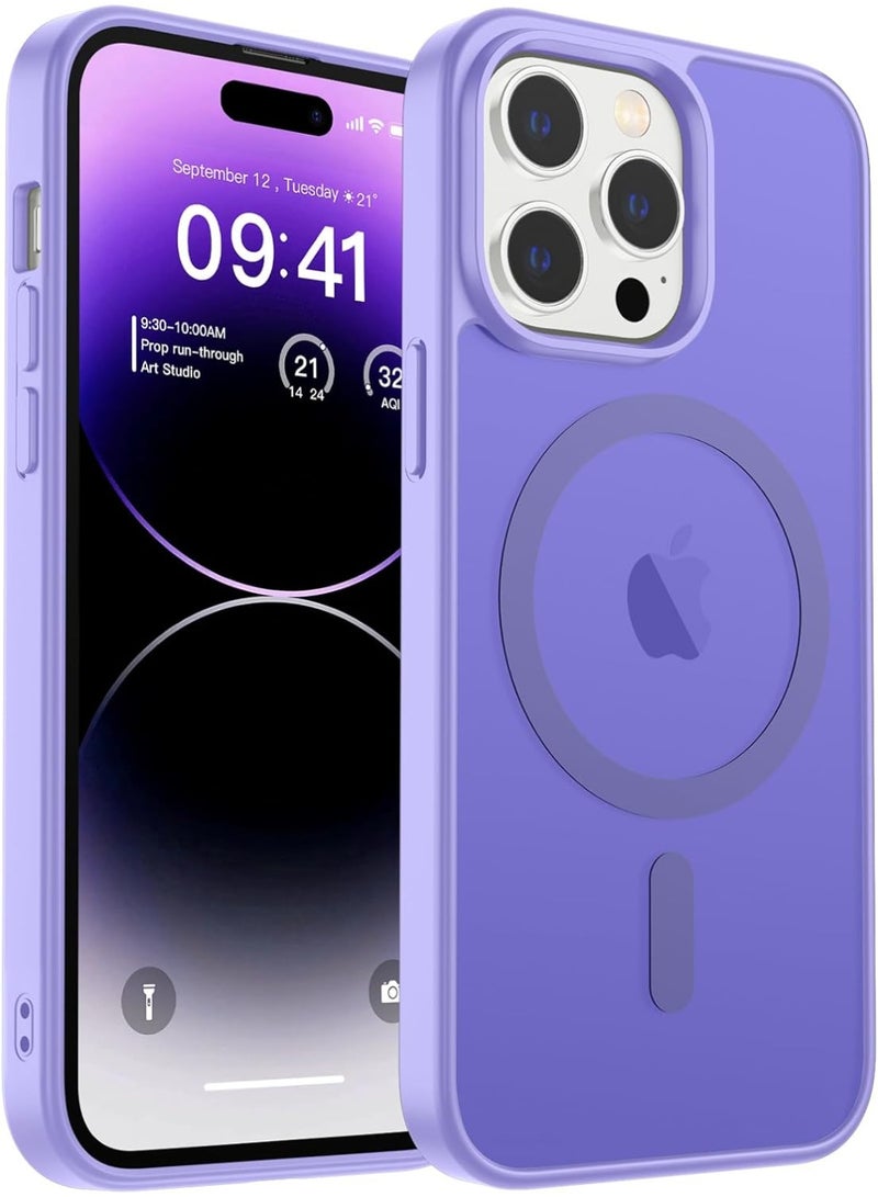 أكاليكس جراب مغناطيسي لهاتف آيفون 14 برو ماكس [مقاوم للصدمات ونحيف] غطاء خلفي صلب شفاف غير لامع مع حماية عالية الجودة | بنفسجي فاتح - Image 1