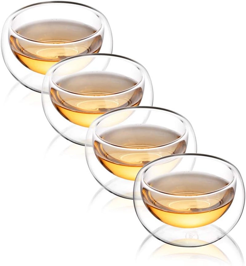 CnGlass Tea Cups Set of 4 Double Wall Glass Tea Cup, 5.1oz Asian Insulated Clear Teacups 150ML,Small Espresso Cup for Coffee - Image 1
