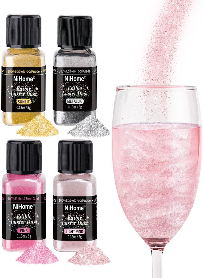 NiHome Edible Luster Dust Glitter Powder Fancy Metallic Sprinkles, Glimmer Luster Dust 4 Bottles of 0.18oz/5g for Decorating Drinks Cakes in Bakeries, Allergen-Free Food Coloring (4 Colors 20g) - Image 1