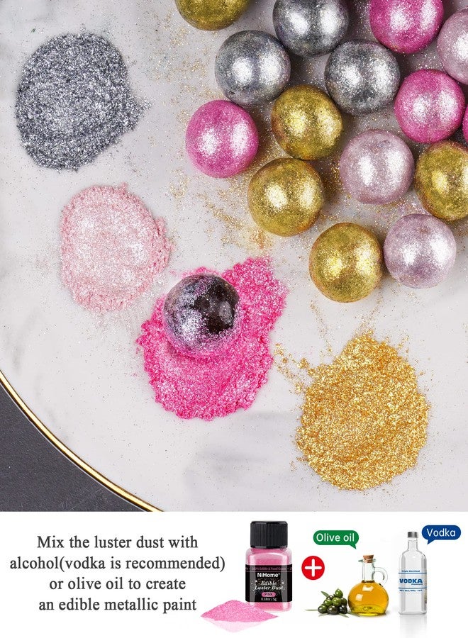 NiHome Edible Luster Dust Glitter Powder Fancy Metallic Sprinkles, Glimmer Luster Dust 4 Bottles of 0.18oz/5g for Decorating Drinks Cakes in Bakeries, Allergen-Free Food Coloring (4 Colors 20g) - Image 5