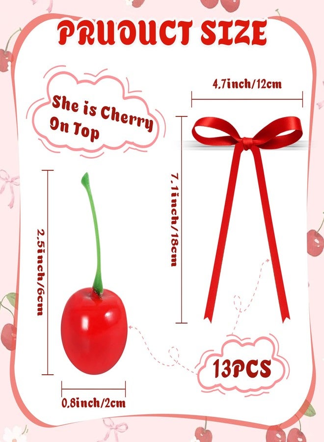 linastu 26 Pcs Cherry Cake Decorations & Red Bows Cake Toppers Decor, Artificial Fake Cherries Fruit for Birthday, Valentine's, Wedding & Anniversary Cakes - Image 3