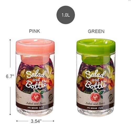 Komax Salad Bottle Set Of 2, With Leak Proof Salad Sauce Dressing Case (Pink, Green) - Image 3