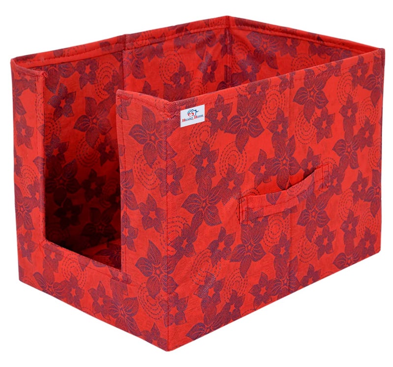 Kuber Industries Heart Home Metallic Flower Printed Multiuses NonWoven Closet Organizer With Handles Red HS43HEARTH26457 - Image 1
