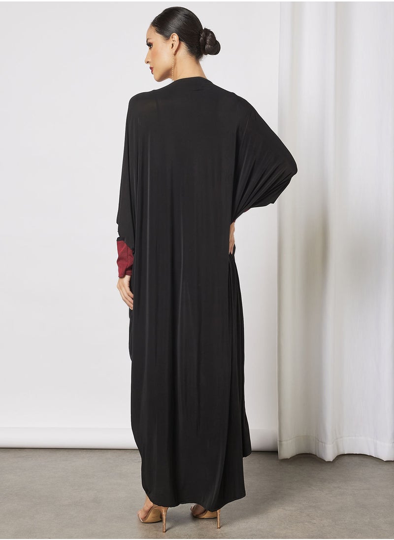 Hayat - Jersey Abaya With Contrasting Panel And Front Embroidery - Image 1