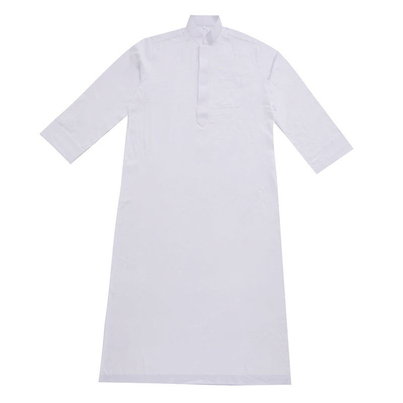 Men's Long Sleeve Stand Collar Ethnic Kurta with Patchwork Design, Lightweight Polyester Cotton Blend Pullover - Image 2