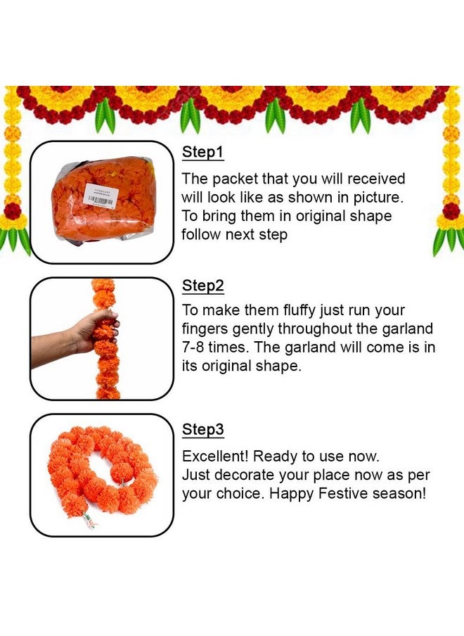 Hashcart Artificial Marigold Garland Flower Home, Weddings Diwali Parties Events Pooja Festival Traditional Indian Decoration (Orange 5 Pc | 5Ft)  - Image 2