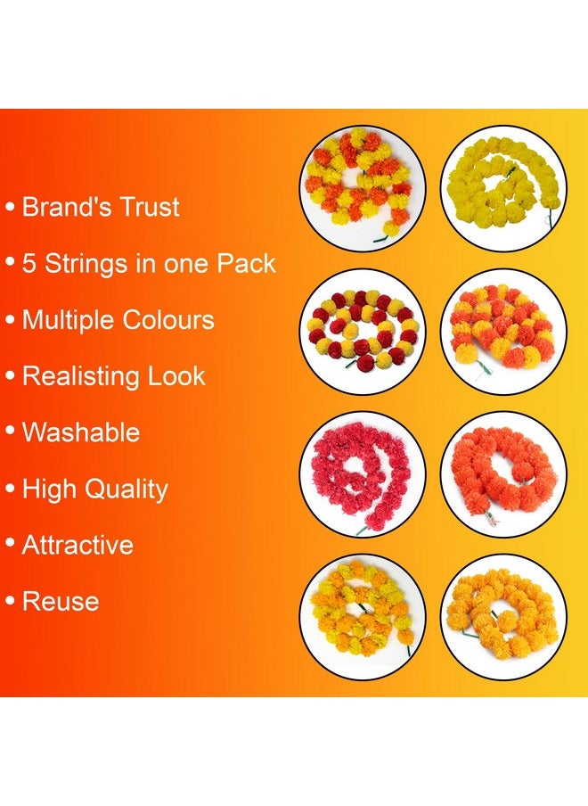 Hashcart Artificial Marigold Garland Flower Home, Weddings Diwali Parties Events Pooja Festival Traditional Indian Decoration (Orange 5 Pc | 5Ft)  - Image 4