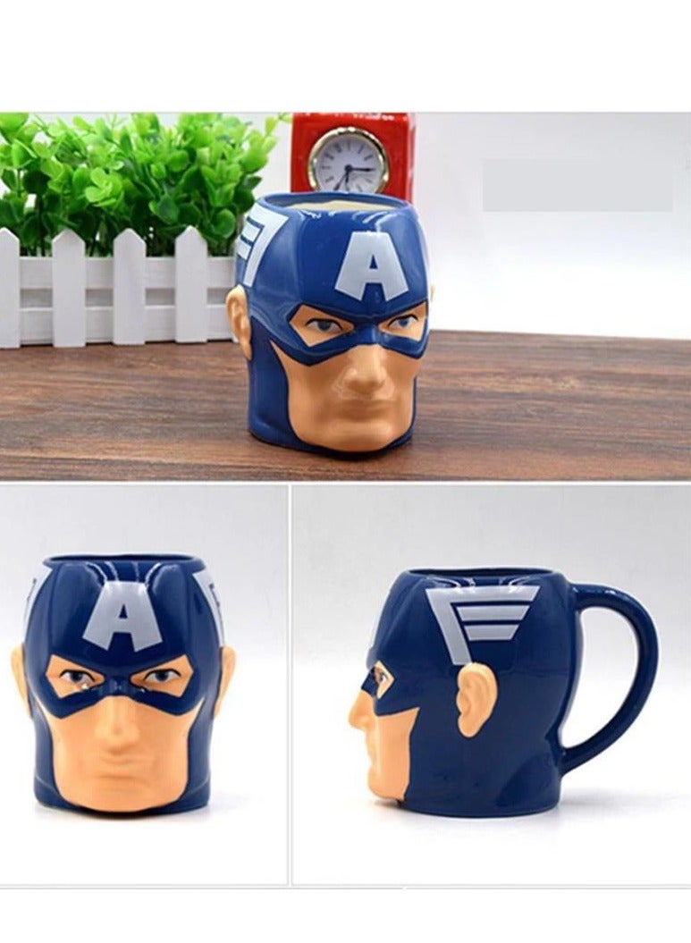 3D Captain America Porcelain Mug Cup with cap Novelty Design for Hot Drinks Coffee Tea Hot Chocolate - Image 1