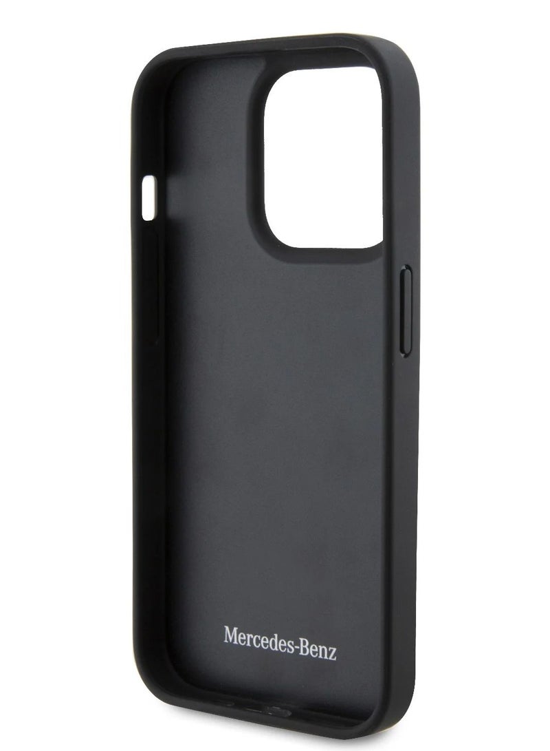 Leather Hard Case Smooth Leather, Carbon Fiber & Metal Star Logo for iPhone 14 Pro (6.3") - Black - Image 3