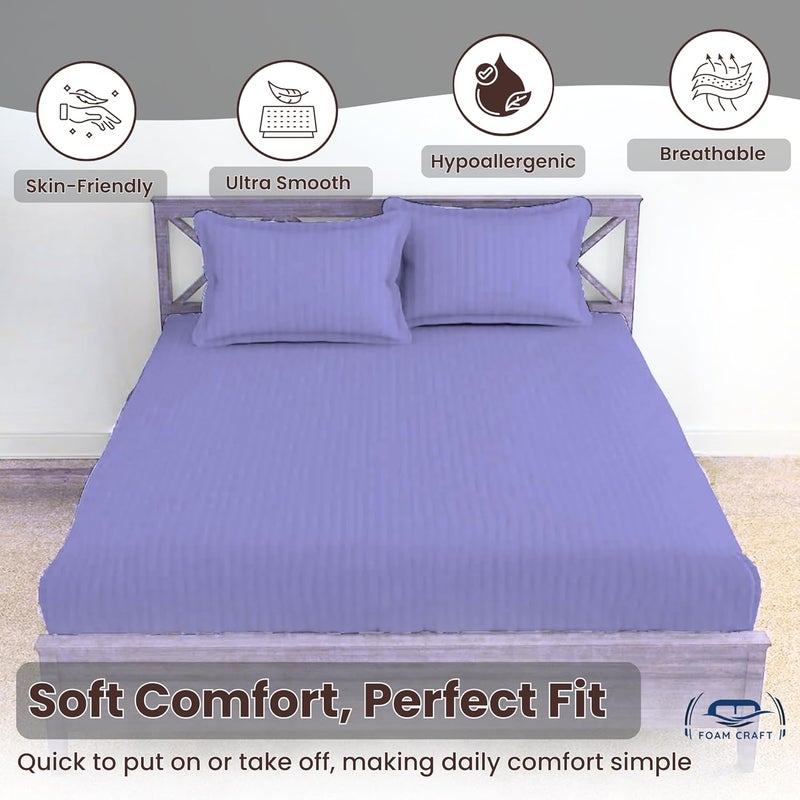 FOAM CRAFT Foamcraft Striped Deep Pocket Fitted Sheet - Lavender, Queen Size (150 x 200cm) - Image 4