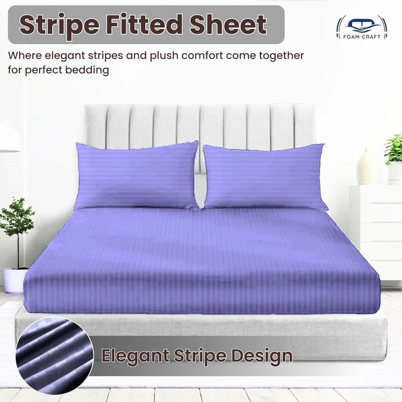 FOAM CRAFT Foamcraft Striped Deep Pocket Fitted Sheet - Lavender, Queen Size (150 x 200cm) - Image 3