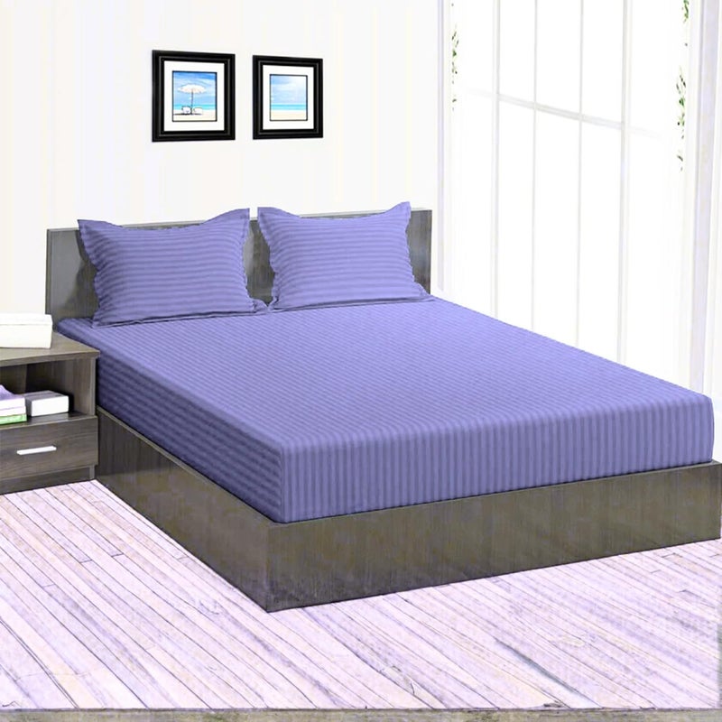 FOAM CRAFT Foamcraft Striped Deep Pocket Fitted Sheet - Lavender, Queen Size (150 x 200cm) - Image 1