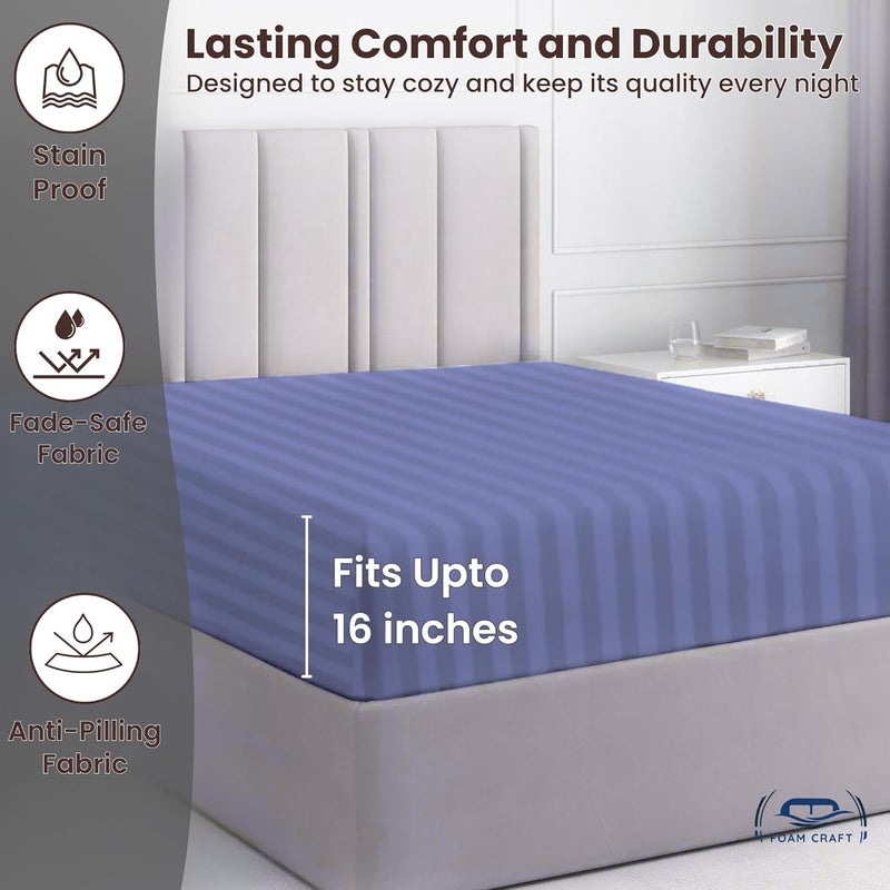 FOAM CRAFT Foamcraft Striped Deep Pocket Fitted Sheet - Lavender, Queen Size (150 x 200cm) - Image 5