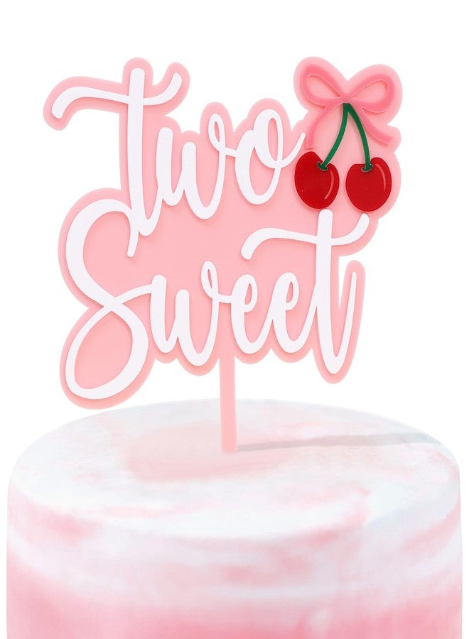 YOUAME Cherry Cake Topper - Girls 2nd Birthday Party Cake Decorations, Two Sweet Cherry Party Cake Charm, Second Birthday Cake Smash Acrylic Topper, She Is The Cherry On Top Photo Booth Props - Image 1