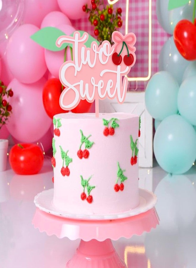 YOUAME Cherry Cake Topper - Girls 2nd Birthday Party Cake Decorations, Two Sweet Cherry Party Cake Charm, Second Birthday Cake Smash Acrylic Topper, She Is The Cherry On Top Photo Booth Props - Image 4