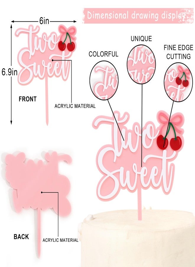 YOUAME Cherry Cake Topper - Girls 2nd Birthday Party Cake Decorations, Two Sweet Cherry Party Cake Charm, Second Birthday Cake Smash Acrylic Topper, She Is The Cherry On Top Photo Booth Props - Image 2