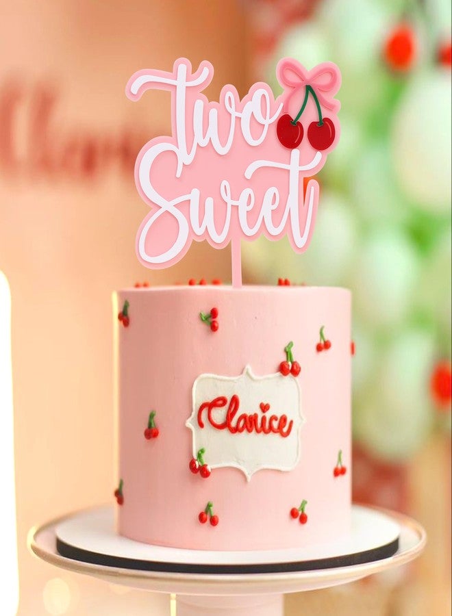 YOUAME Cherry Cake Topper - Girls 2nd Birthday Party Cake Decorations, Two Sweet Cherry Party Cake Charm, Second Birthday Cake Smash Acrylic Topper, She Is The Cherry On Top Photo Booth Props - Image 3