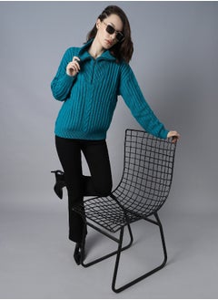 HIGH STAR Women Teal Sweater  - Image 1
