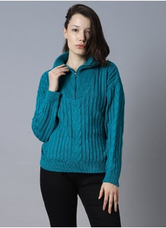 HIGH STAR Women Teal Sweater  - Image 2