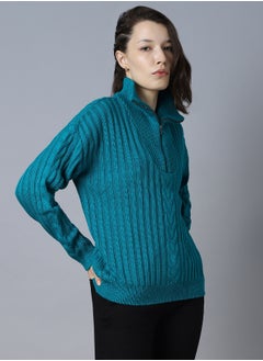 HIGH STAR Women Teal Sweater  - Image 4