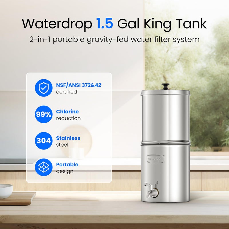Waterdrop 1.5 Gallon Countertop Water Filtration System, NSF/ANSI 42&372 Certified Black Carbon Elements, Reduce Lead and Up to 99% Chlorine, for Home, Travel, Camping, Off-Grid - Image 4