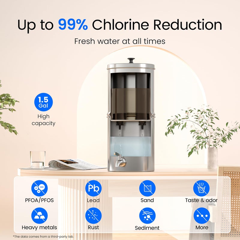 Waterdrop 1.5 Gallon Countertop Water Filtration System, NSF/ANSI 42&372 Certified Black Carbon Elements, Reduce Lead and Up to 99% Chlorine, for Home, Travel, Camping, Off-Grid - Image 5