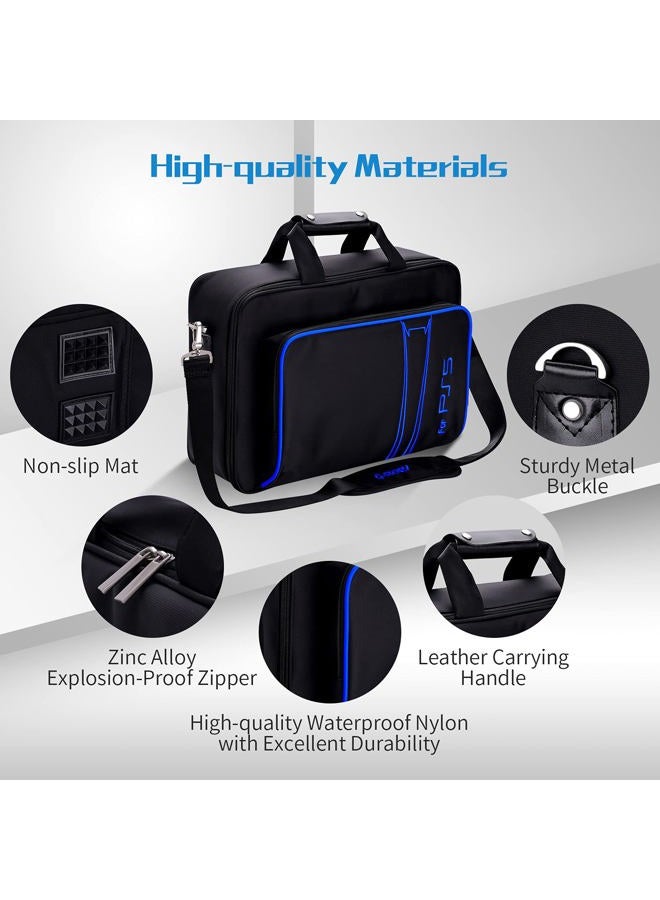 G-STORY PS5 Case, Carrying Case Travel Bag for PS5, Storage Bag Compatible PS5 and PS5 Digital Edition with Shockproof Compartments, Included Silicone Cover Skin Protector (Blue Color) - Image 3