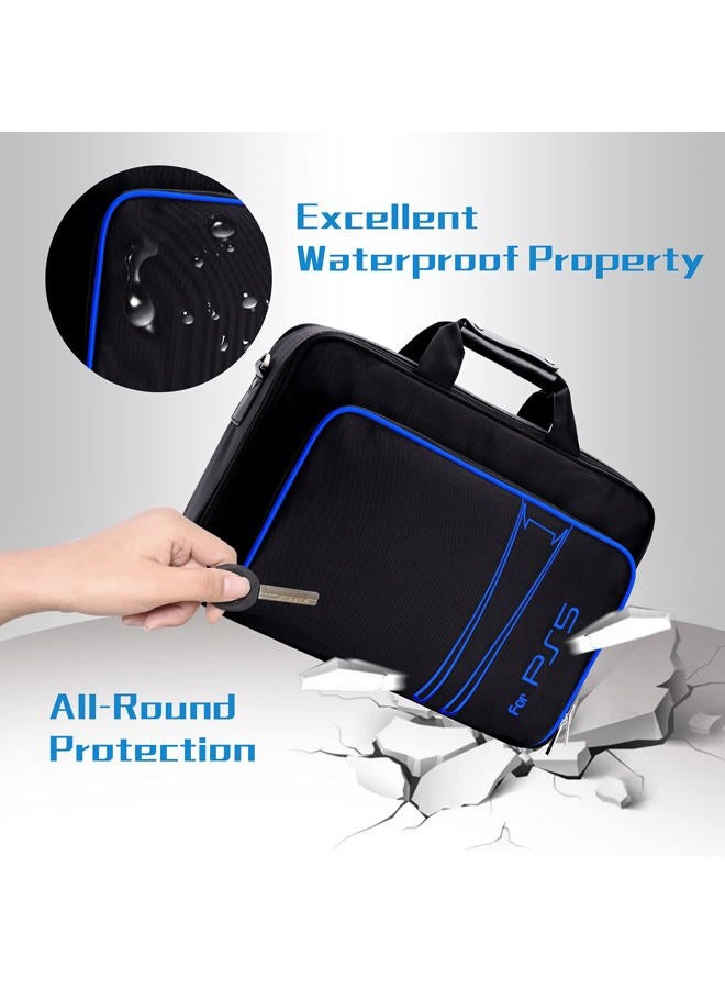 G-STORY PS5 Case, Carrying Case Travel Bag for PS5, Storage Bag Compatible PS5 and PS5 Digital Edition with Shockproof Compartments, Included Silicone Cover Skin Protector (Blue Color) - Image 2