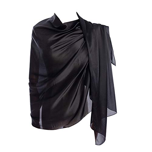 CYZLANN Women's Scarves 100% Silk Long Lightweight Scarfs for women(black) - Image 1