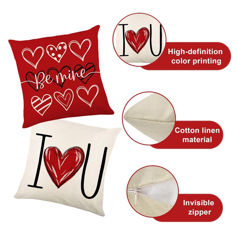Onfaon Valentines Day Decorations-Valentines Day Pillow Covers 18X18 Inch Set Of 4 Red Heart Love You More For Large Couch Sofa Home Indoor Outdoor Holiday Decorations - Image 4