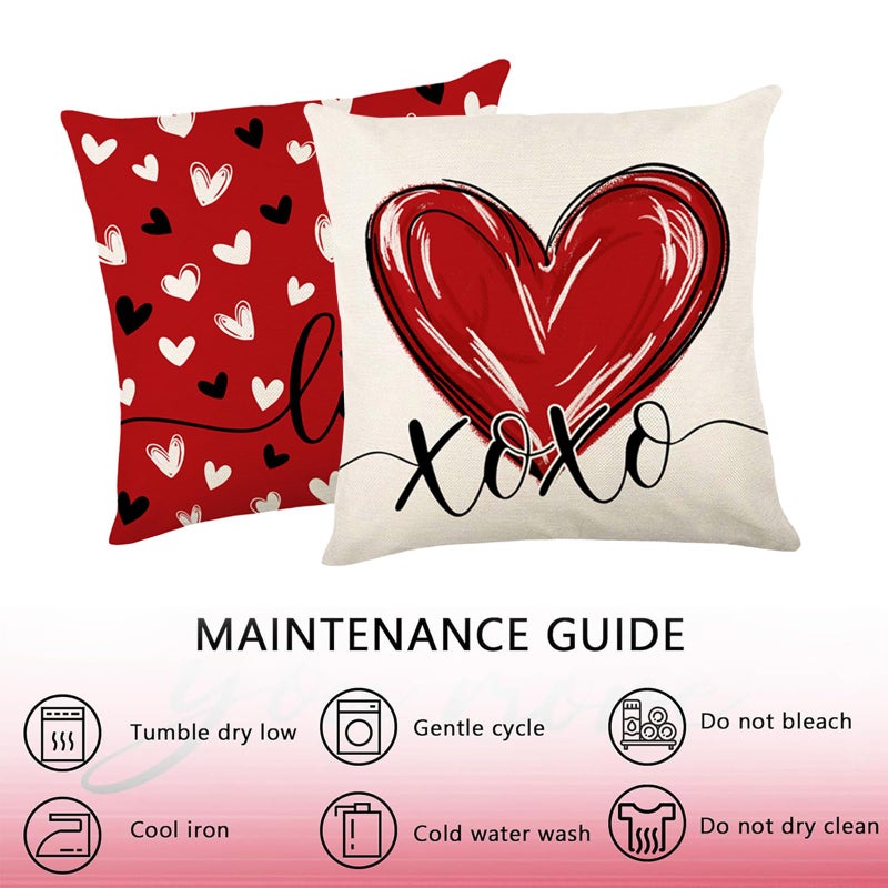 Onfaon Valentines Day Decorations-Valentines Day Pillow Covers 18X18 Inch Set Of 4 Red Heart Love You More For Large Couch Sofa Home Indoor Outdoor Holiday Decorations - Image 3