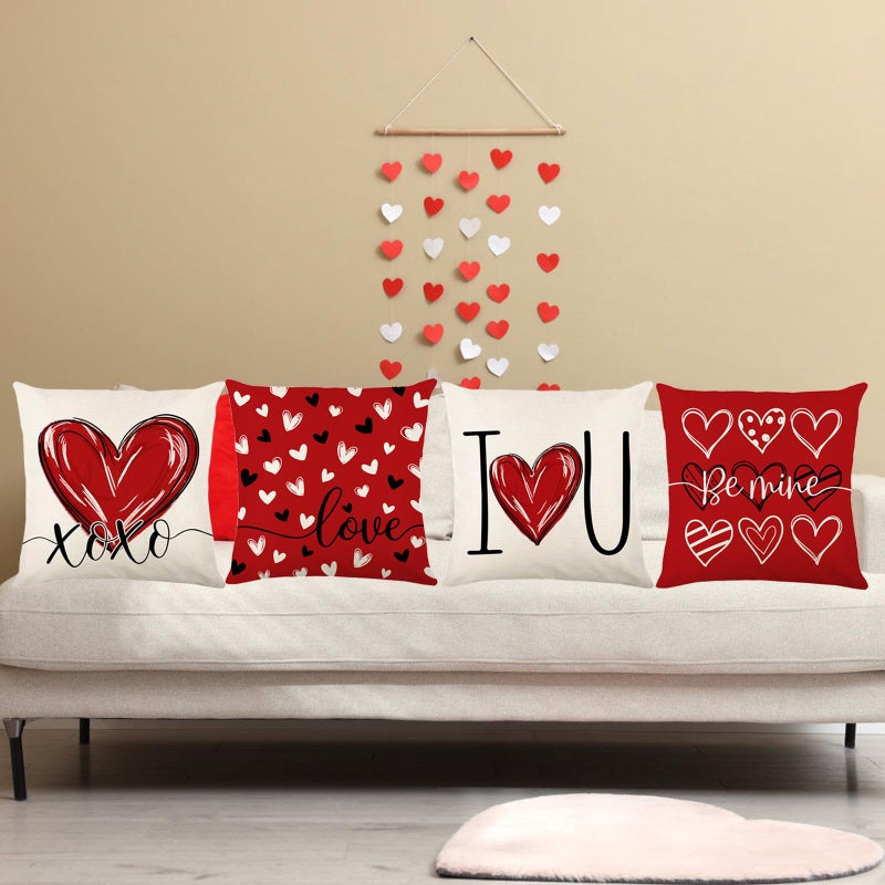 Onfaon Valentines Day Decorations-Valentines Day Pillow Covers 18X18 Inch Set Of 4 Red Heart Love You More For Large Couch Sofa Home Indoor Outdoor Holiday Decorations - Image 2