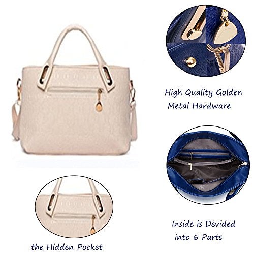 FiveloveTwo Women 4 Pcs Top Handle Satchel Hobo Handbag Set Large Tote +Purse +Shoulder Bag+Card Holder Beige - Image 5
