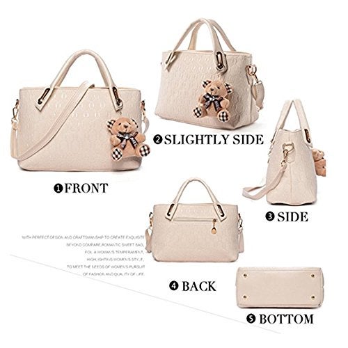FiveloveTwo Women 4 Pcs Top Handle Satchel Hobo Handbag Set Large Tote +Purse +Shoulder Bag+Card Holder Beige - Image 3