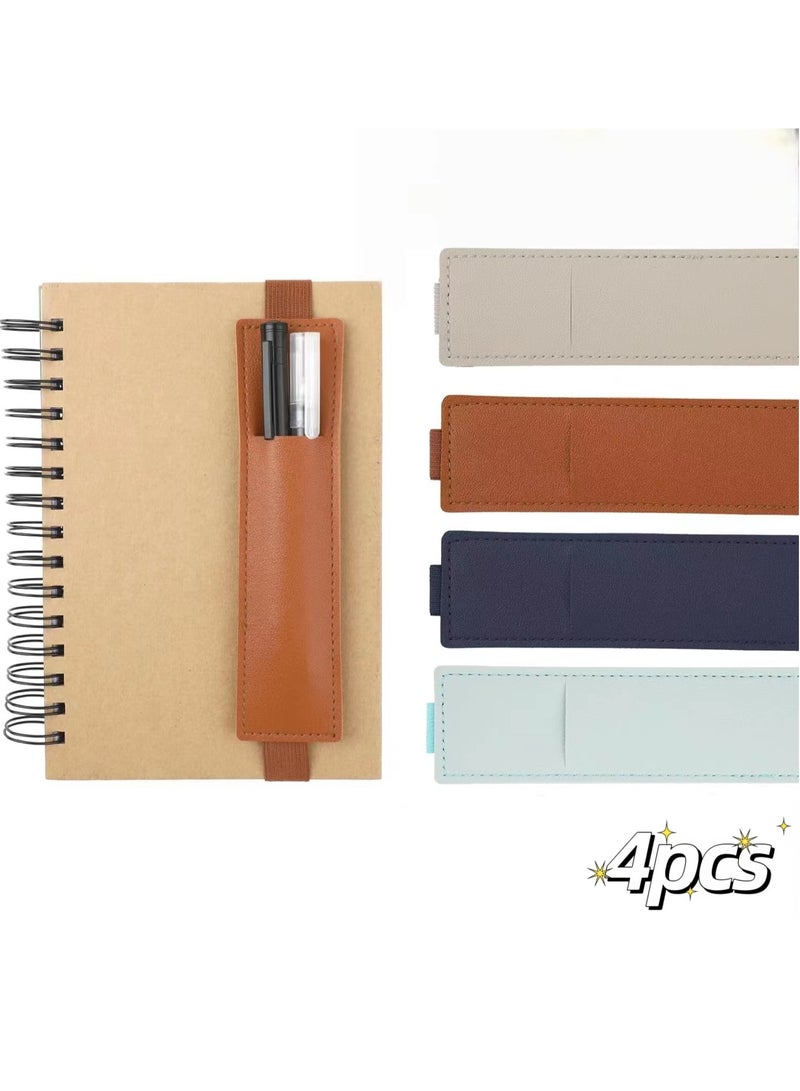 Loquat 4pcs Adjustable Pen Holder Elastic Band, Detachable PU Leather Pen Sleeve Pouch Journal Pencil Holder for Notebook, Planners, Binders and Books (4 Colors) - Image 1