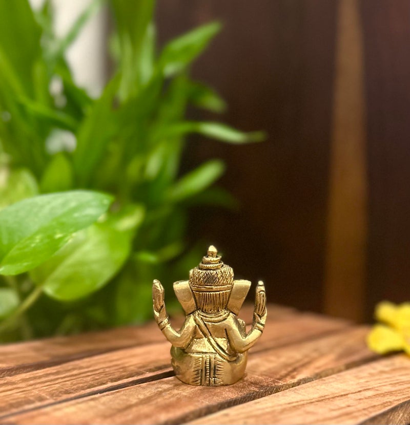 Laya-The Handicrafts Gallery Laya 100% Pure Brass Ganesha Idol | Small Sitting Ganesha Idol for Home Decor, Pooja, Gifting & Car Dashboard | Brass Ganesha Statue - Image 2