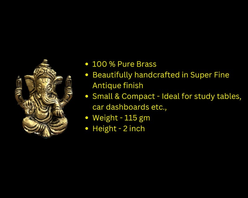 Laya-The Handicrafts Gallery Laya 100% Pure Brass Ganesha Idol | Small Sitting Ganesha Idol for Home Decor, Pooja, Gifting & Car Dashboard | Brass Ganesha Statue - Image 5