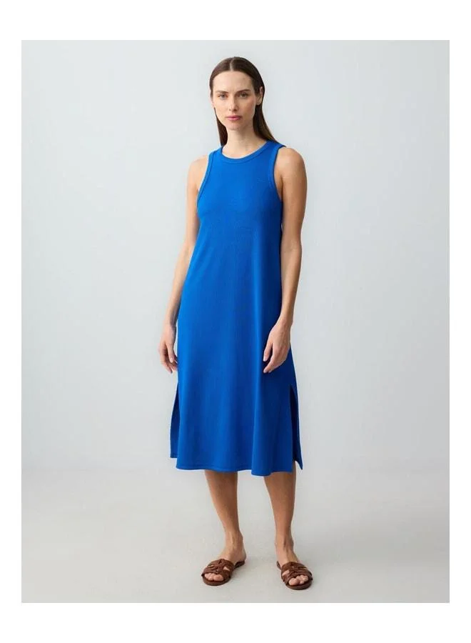 Jimmy Key Cobalt Comfortable Cut Sleeveless Bicycle Collar Knit Midi Dress