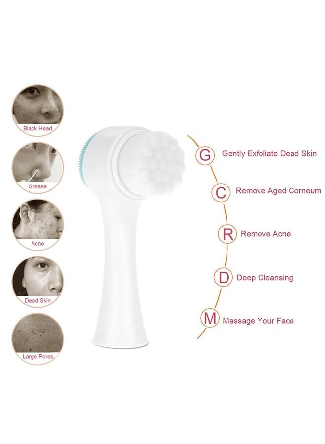 Sonew Facial Cleansing Brush, Double Sided Clean & Exfoliating & Massage Soft Bristles, Silicon Face Pore Cleanse, Blackhead, Dry or Wet Multi-Purpose(Blue) - Image 3