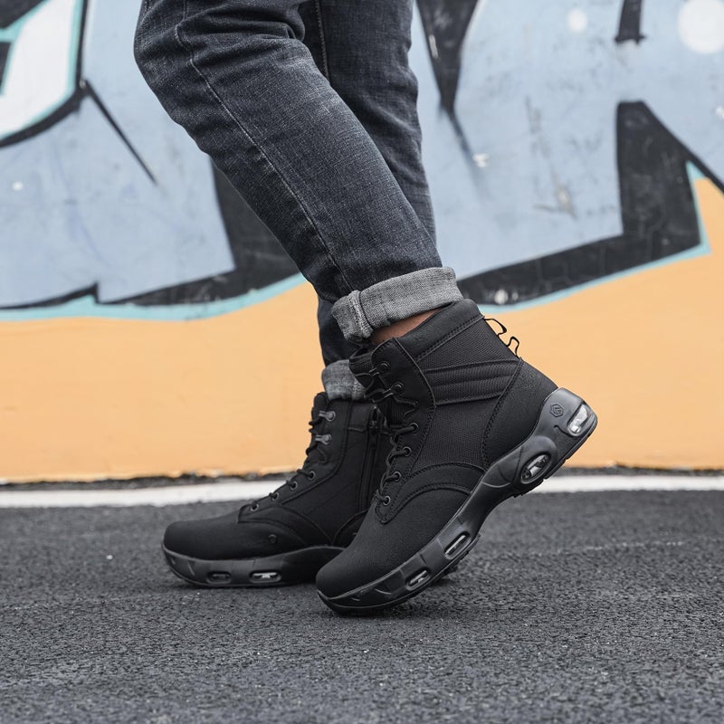 LARNMERN Non Slip Mens Boots Slip Resistant Work Shoes Sole-Cushion Side Zipper Comfort Botas Militares Hombre Zapatos de Trabajo Black 12 - Image 2