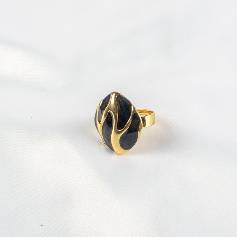 The Black Pearl Accessories Golden Black Stainless Steel Fee Size Ring - Image 2